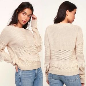 Jack Mix It Up Beige Knit Fringe Sweater BB Dakota XS Boho Fall Autumn Cream Top